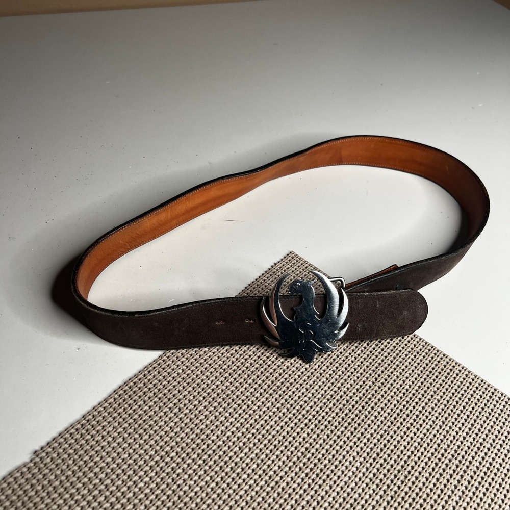 Ruger Firearms Stainless Steel Eagle Logo Buckle Brown Suede Leather Belt 36